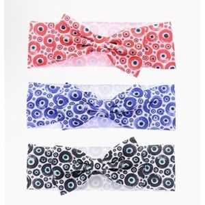 One BLUE Soft Evil Eye Headband Wrap Head Scarf Bow Tie Knot Hairband Turban NEW